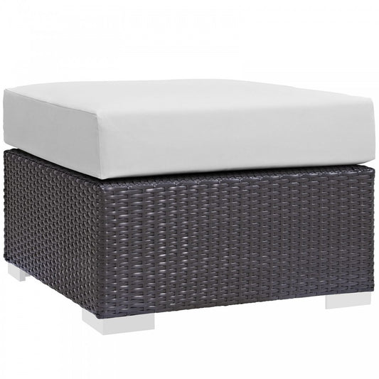 Convene Outdoor Patio Fabric Square Ottoman, Espresso White