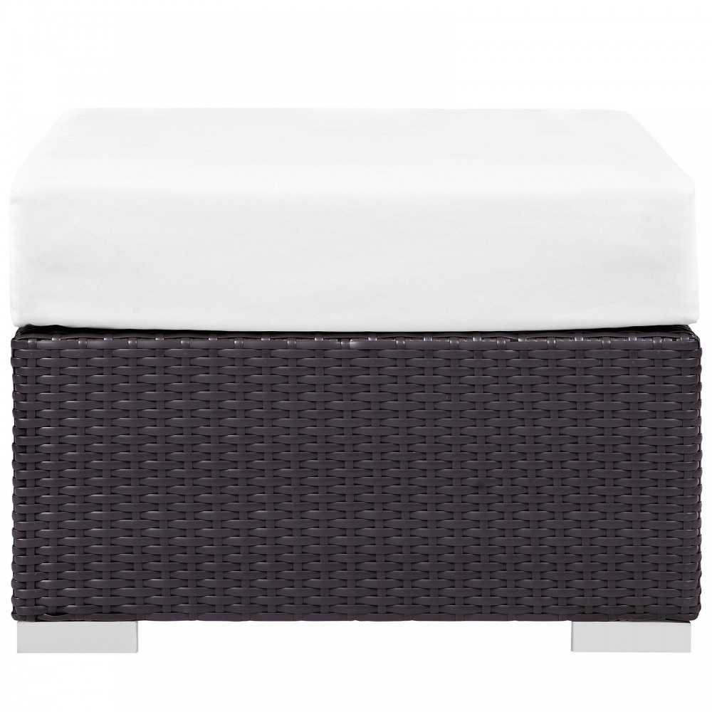 Convene Outdoor Patio Fabric Square Ottoman, Espresso White