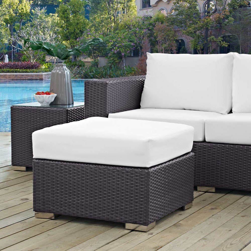 Convene Outdoor Patio Fabric Square Ottoman, Espresso White