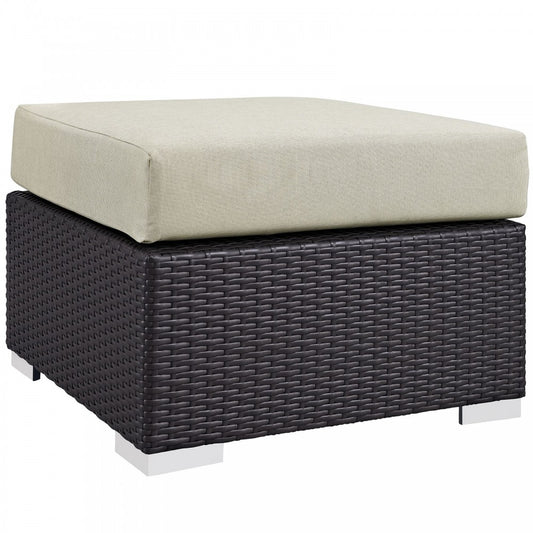 Convene Outdoor Patio Fabric Square Ottoman, Espresso Beige