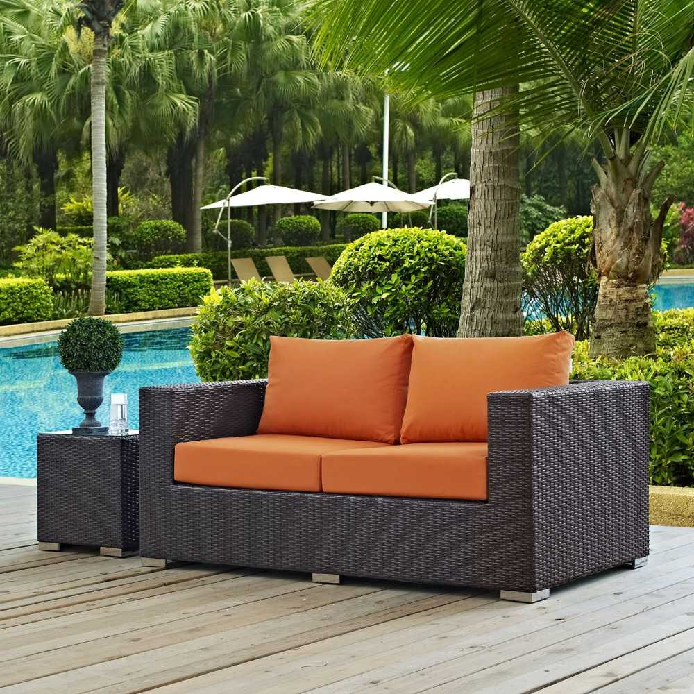 Convene Outdoor Patio Loveseat, Espresso Orange