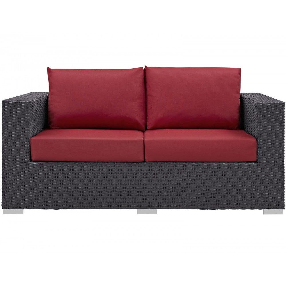 Convene Outdoor Patio Loveseat, Espresso Red