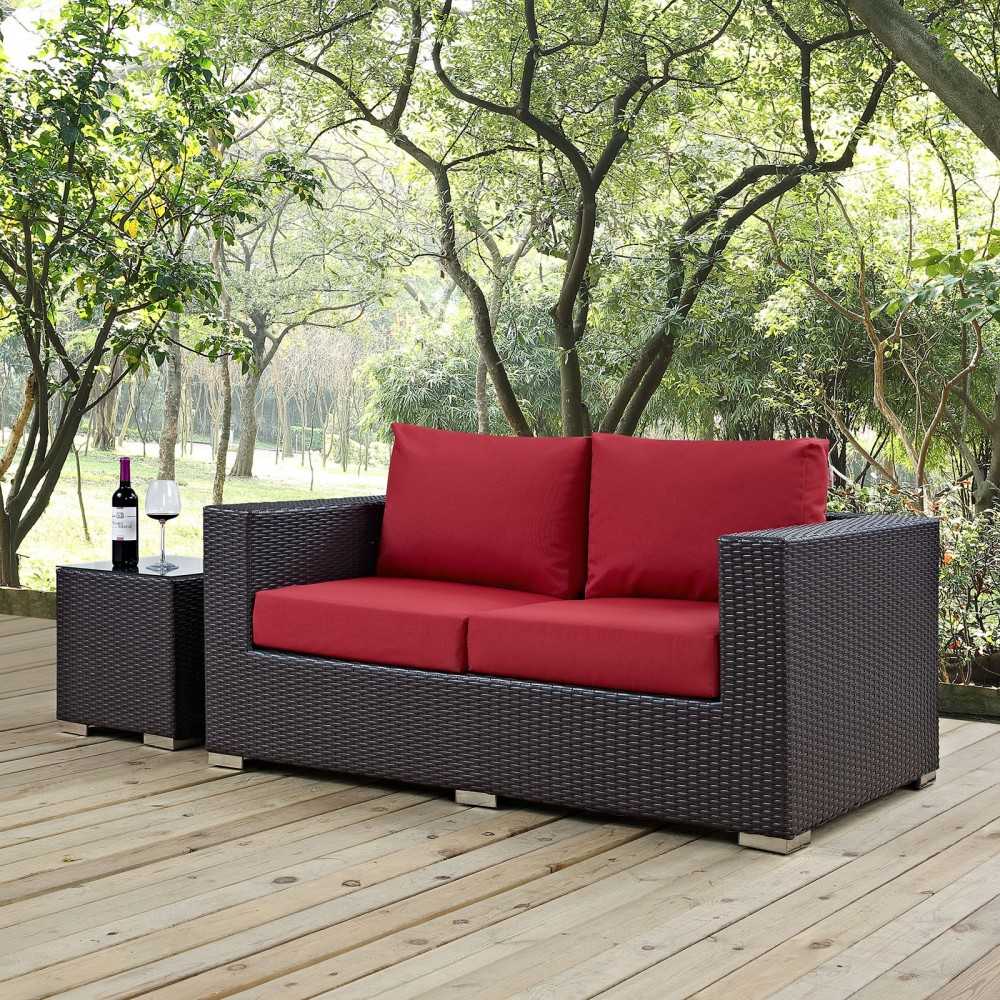 Convene Outdoor Patio Loveseat, Espresso Red