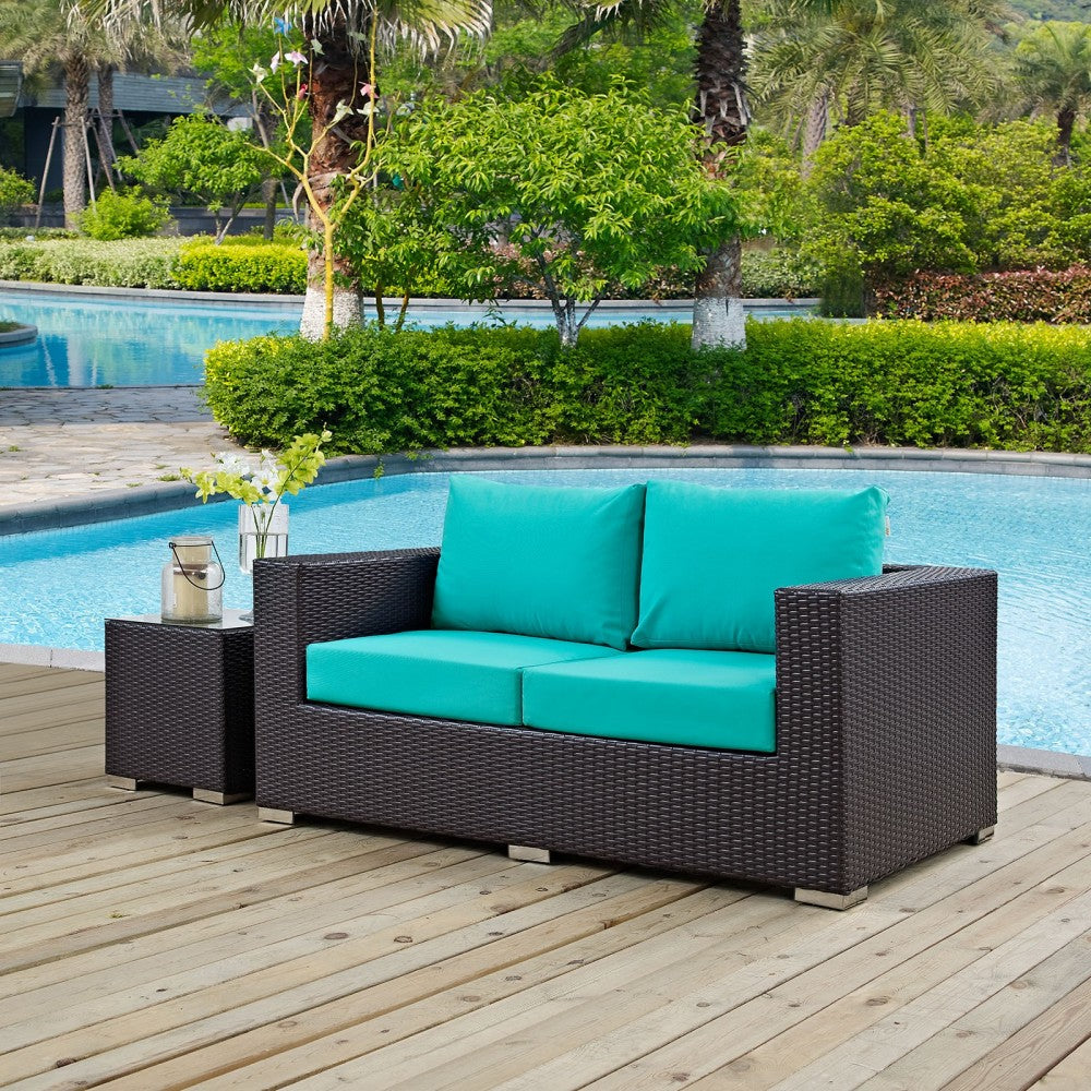 Convene Outdoor Patio Loveseat, Espresso Turquoise