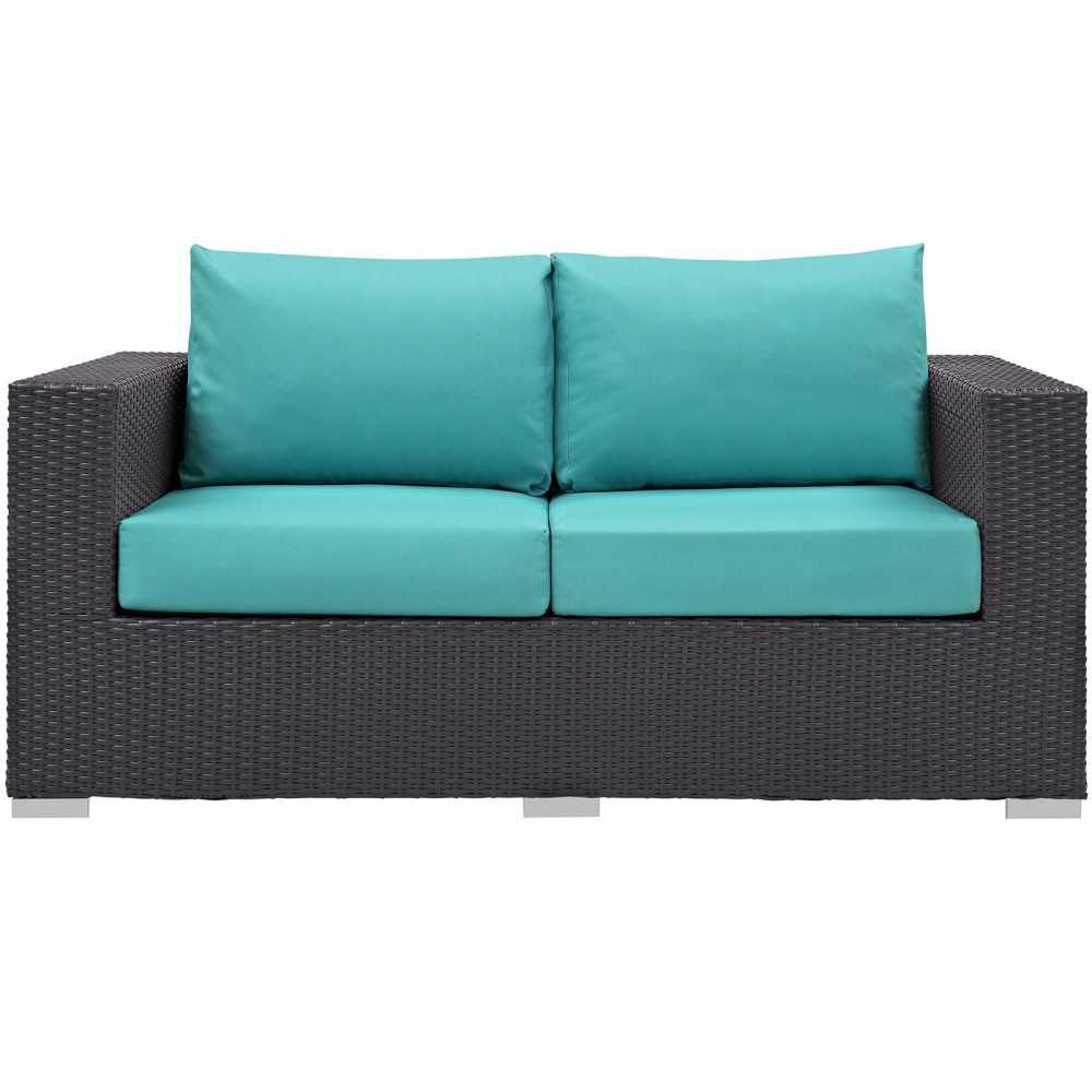 Convene Outdoor Patio Loveseat, Espresso Turquoise