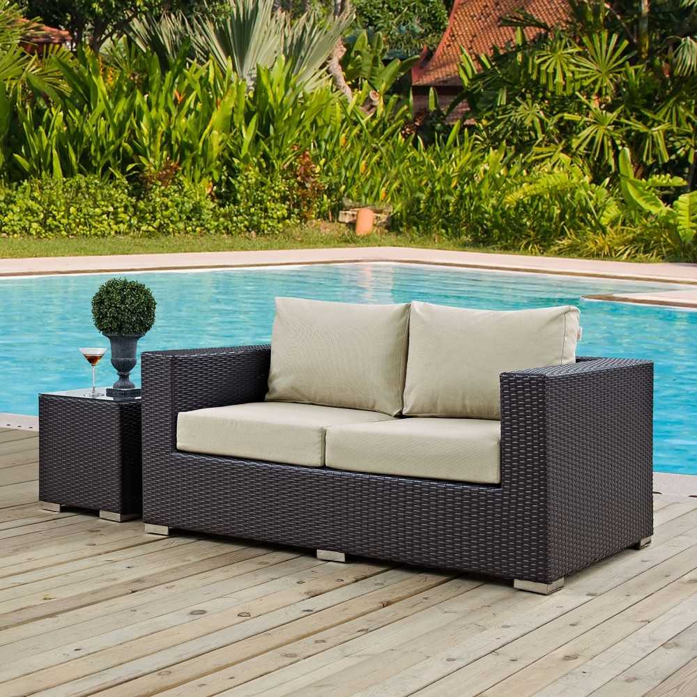 Convene Outdoor Patio Loveseat, Espresso Beige