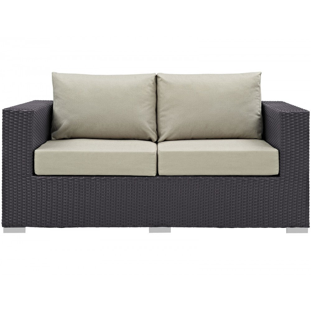 Convene Outdoor Patio Loveseat, Espresso Beige