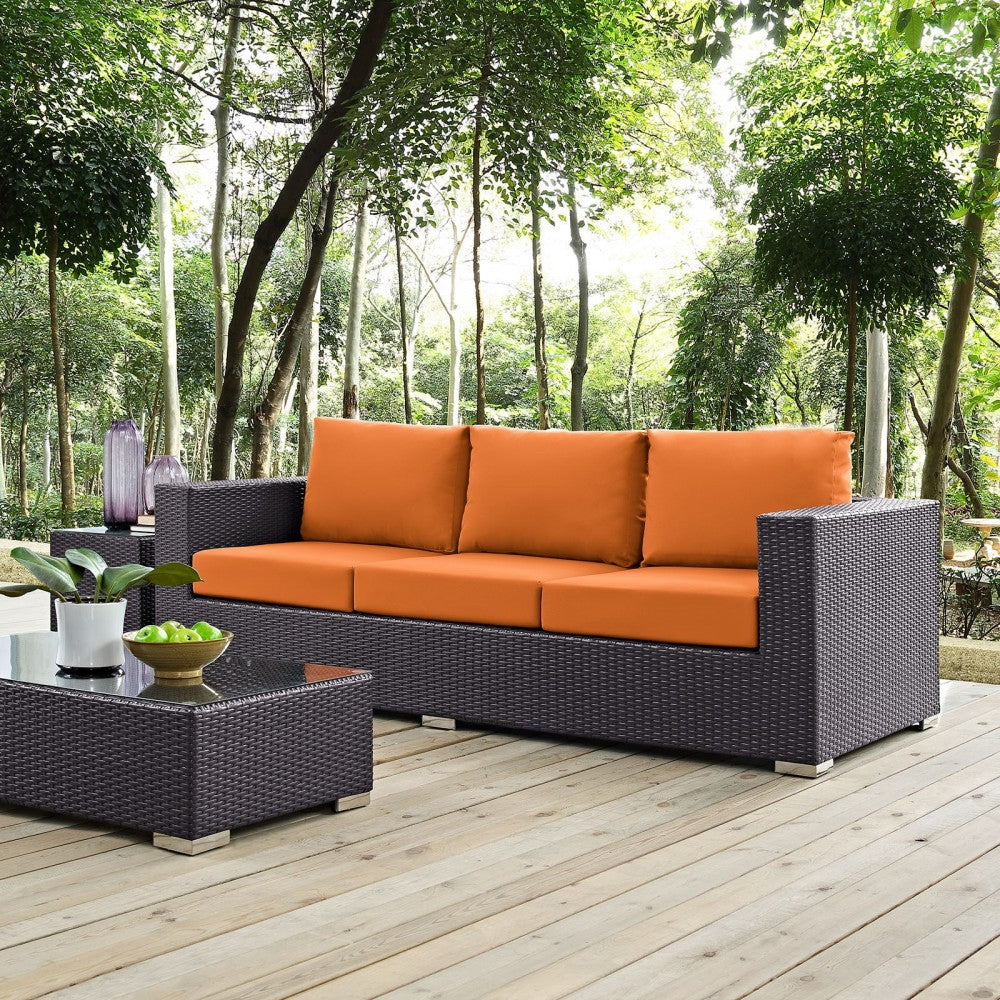 Convene Outdoor Patio Sofa, Espresso Orange