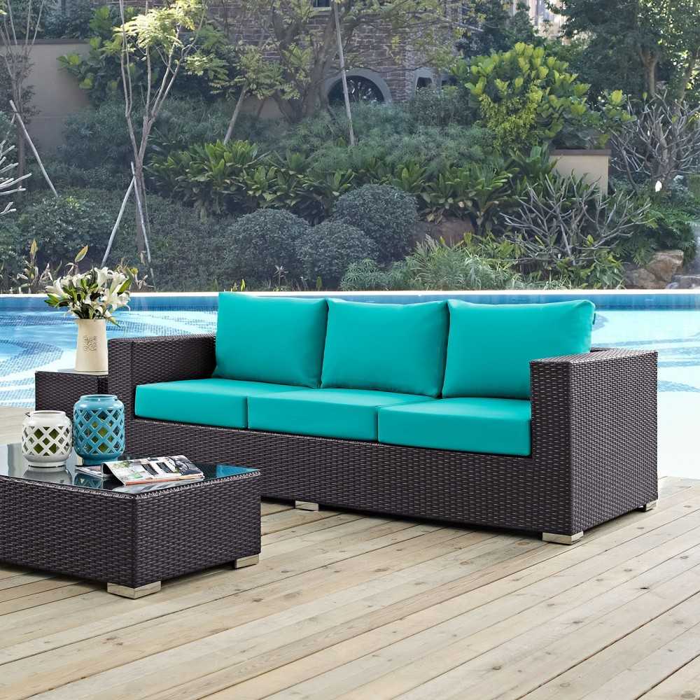Convene Outdoor Patio Sofa, Espresso Turquoise