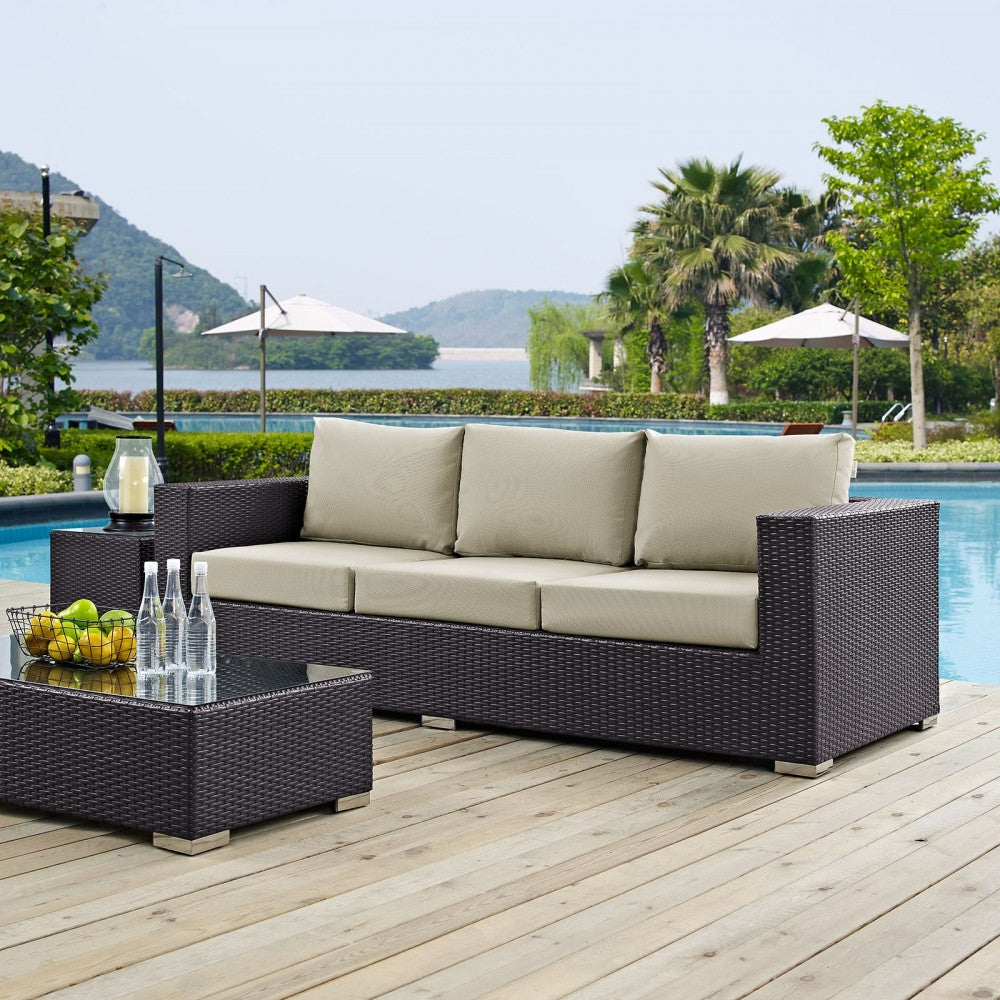Convene Outdoor Patio Sofa, Espresso Beige