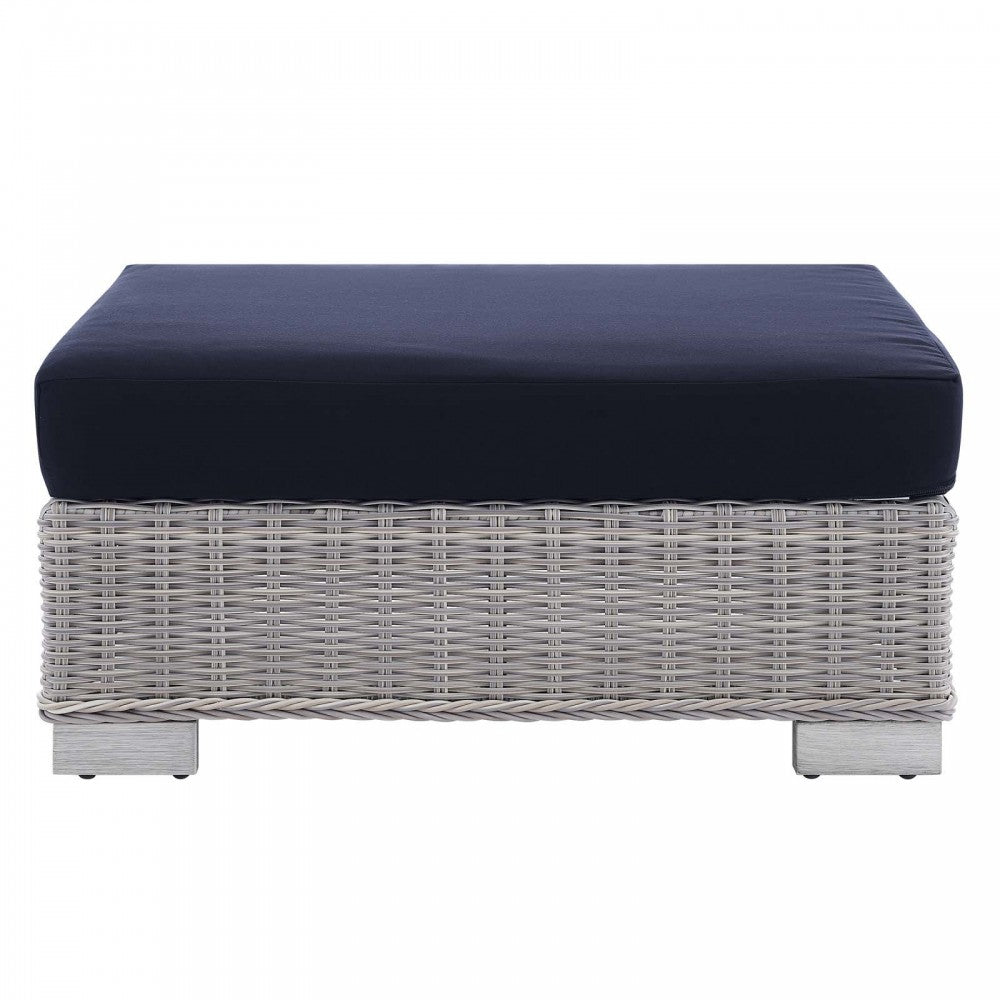Conway Sunbrella Outdoor Patio Wicker Rattan 2-Piece Armchair and Ottoman Set, Light Gray Navy