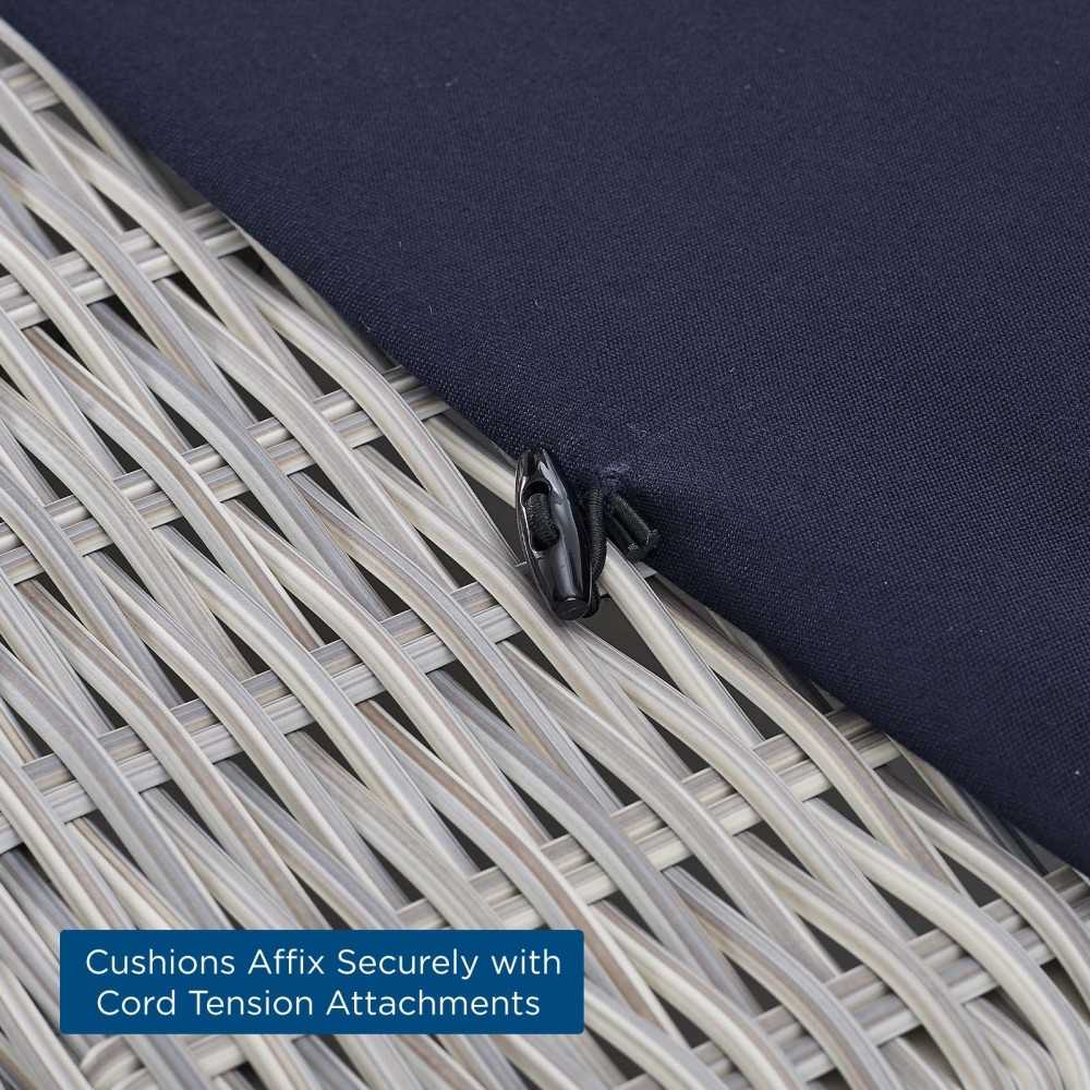Conway Sunbrella Outdoor Patio Wicker Rattan 2-Piece Armchair and Ottoman Set, Light Gray Navy