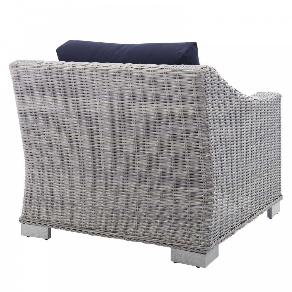 Conway Sunbrella Outdoor Patio Wicker Rattan 2-Piece Armchair and Ottoman Set, Light Gray Navy