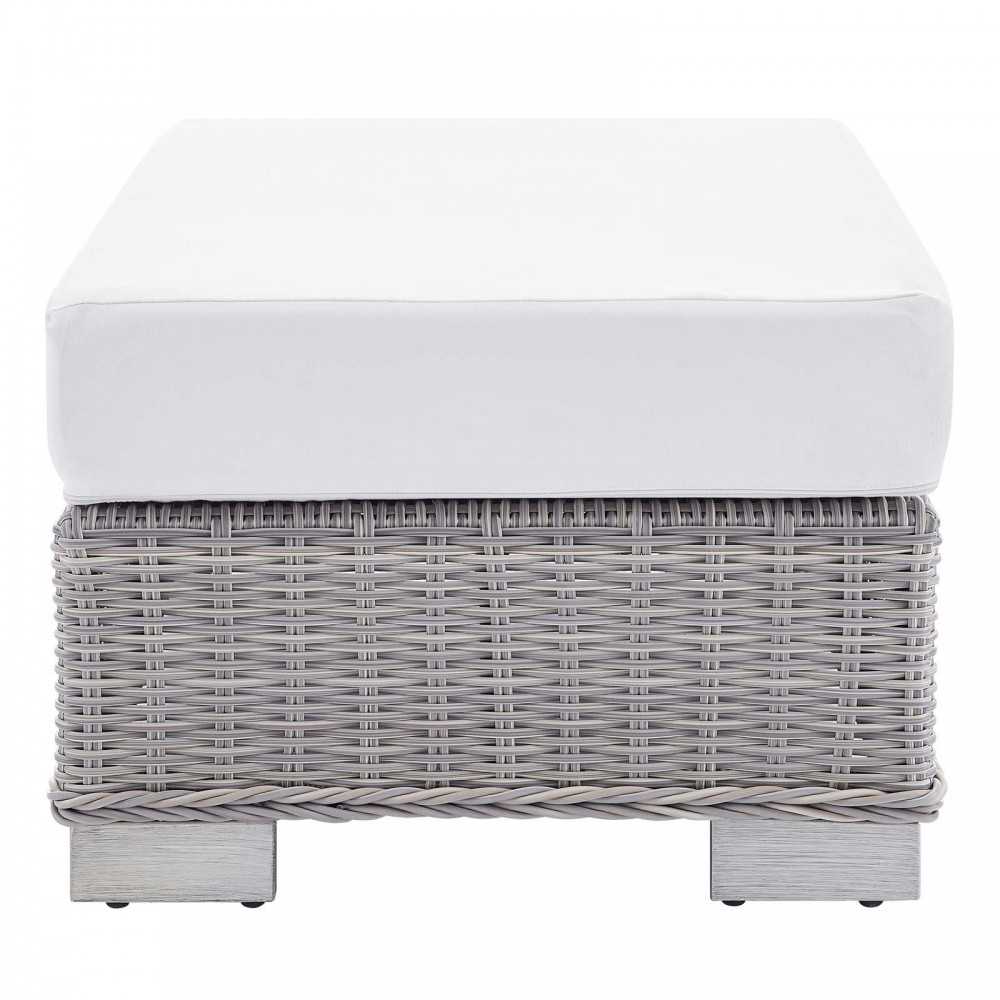 Conway Sunbrella Outdoor Patio Wicker Rattan 2-Piece Armchair and Ottoman Set, Light Gray White