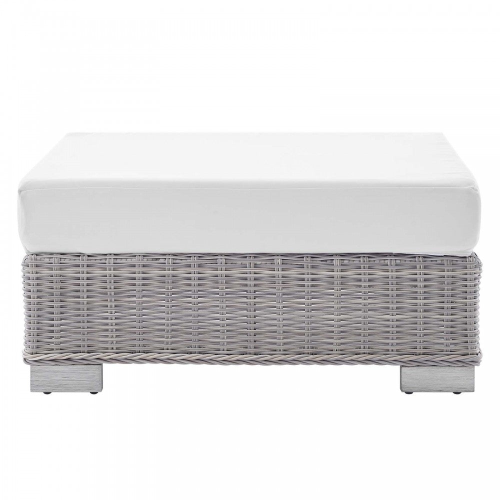 Conway Sunbrella Outdoor Patio Wicker Rattan 2-Piece Armchair and Ottoman Set, Light Gray White