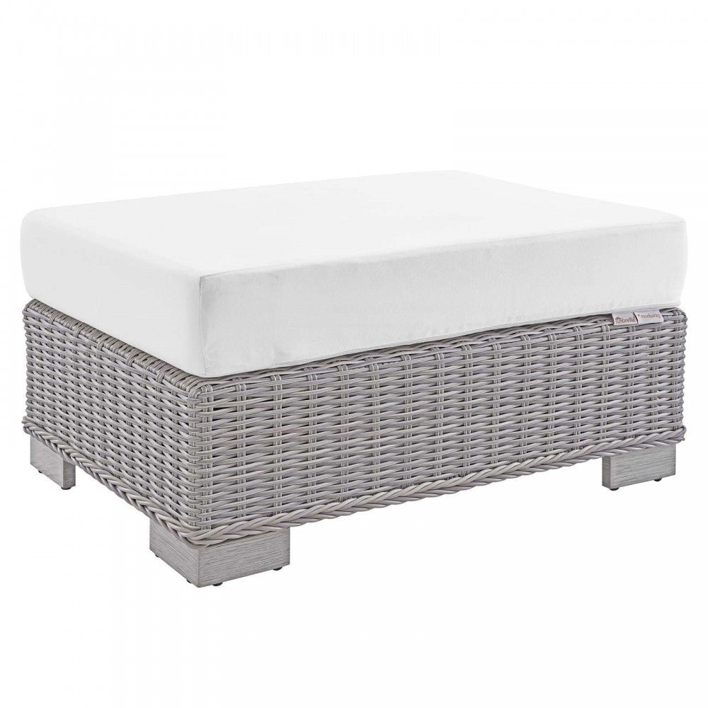 Conway Sunbrella Outdoor Patio Wicker Rattan 2-Piece Armchair and Ottoman Set, Light Gray White