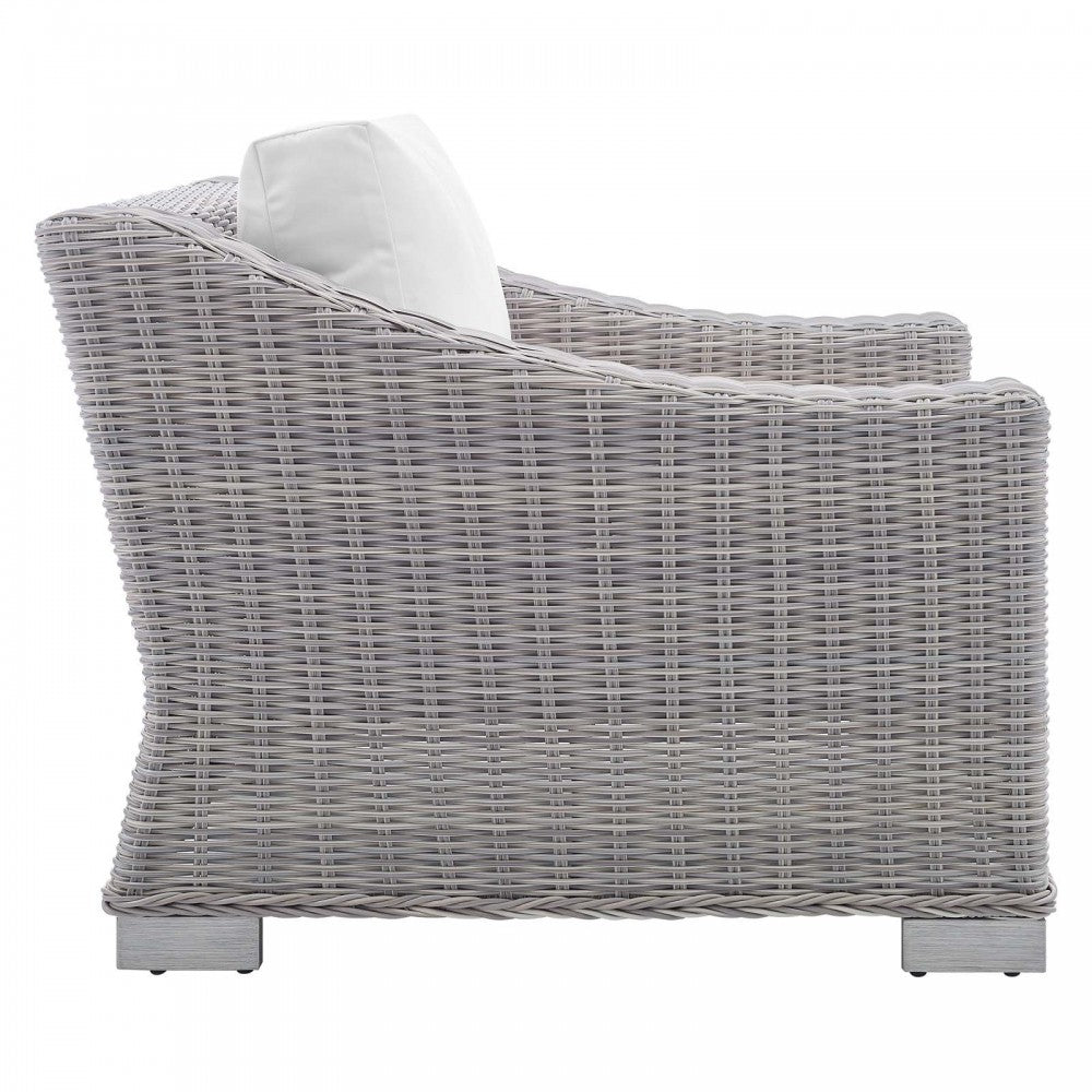 Conway Sunbrella Outdoor Patio Wicker Rattan 2-Piece Armchair and Ottoman Set, Light Gray White