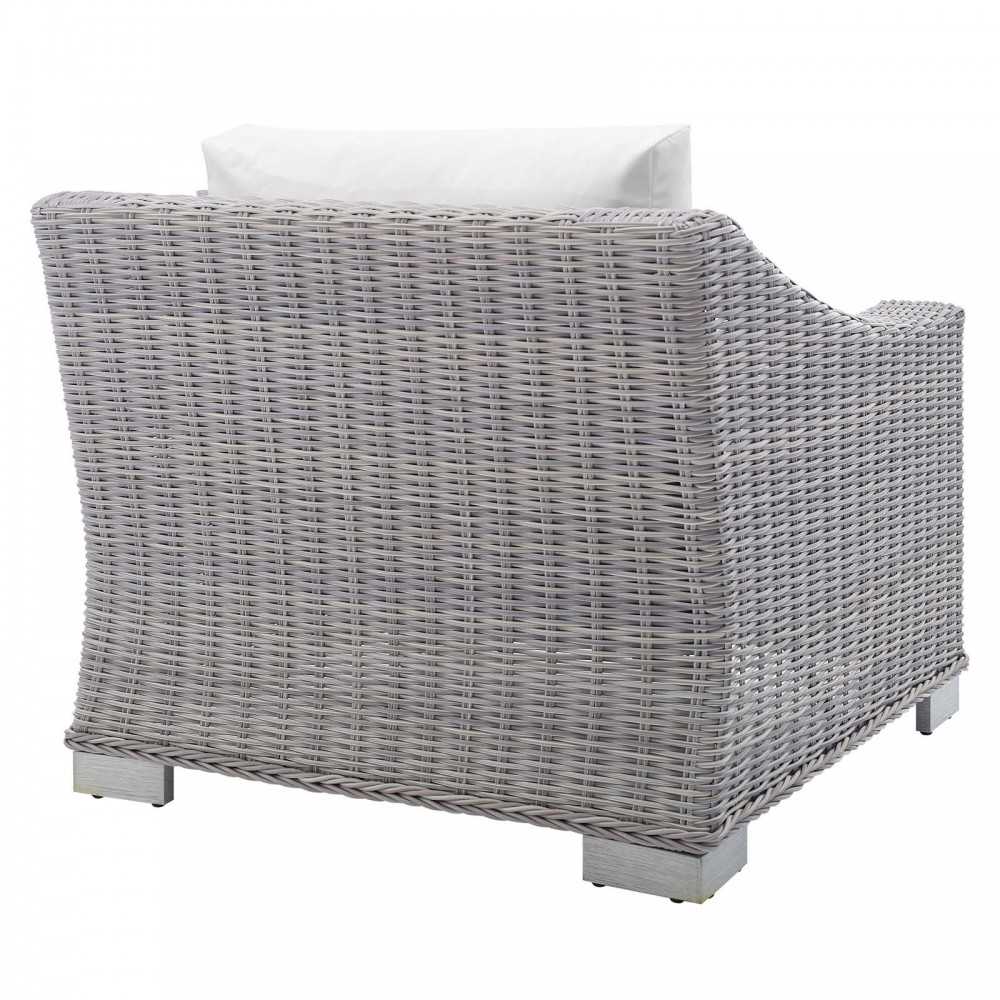 Conway Sunbrella Outdoor Patio Wicker Rattan 2-Piece Armchair and Ottoman Set, Light Gray White
