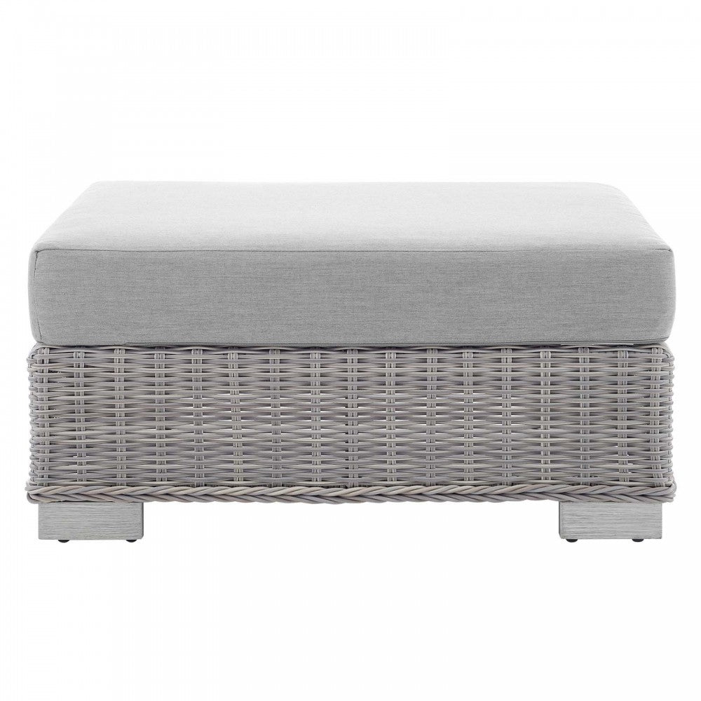 Conway Sunbrella Outdoor Patio Wicker Rattan 2-Piece Armchair and Ottoman Set, Light Gray Gray