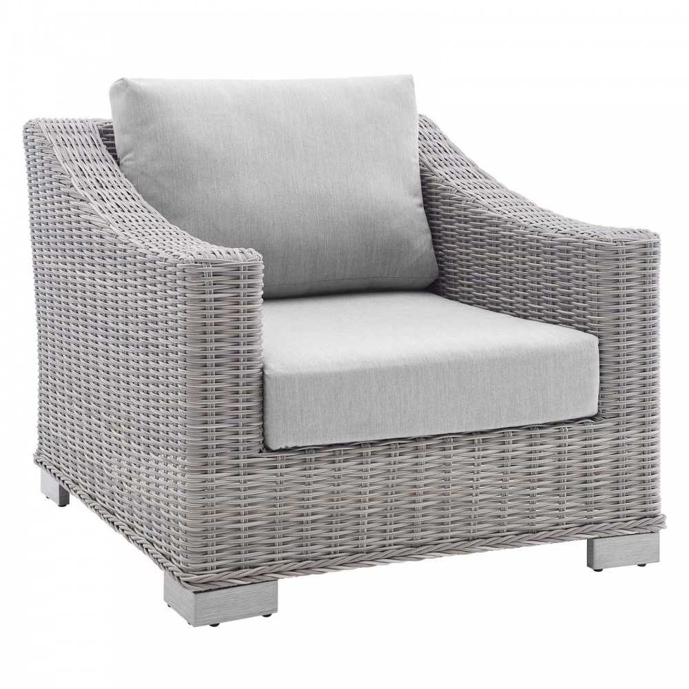 Conway Sunbrella Outdoor Patio Wicker Rattan 2-Piece Armchair and Ottoman Set, Light Gray Gray