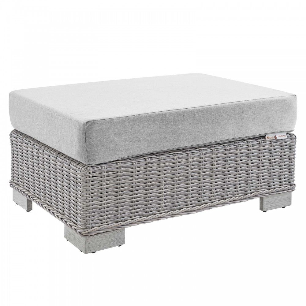 Conway Sunbrella Outdoor Patio Wicker Rattan 2-Piece Armchair and Ottoman Set, Light Gray Gray