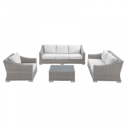 Conway Sunbrella Outdoor Patio Wicker Rattan 4-Piece Furniture Set, Light Gray White, EEI-4355-LGR-WHI