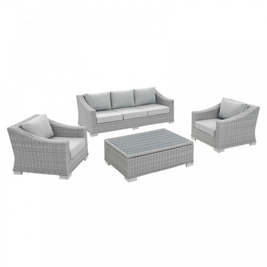 Conway Sunbrella Outdoor Patio Wicker Rattan 4-Piece Furniture Set, Light Gray Gray, EEI-4359-LGR-GRY