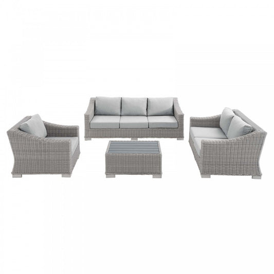 Conway Sunbrella Outdoor Patio Wicker Rattan 4-Piece Furniture Set, Light Gray Gray, EEI-4355-LGR-GRY