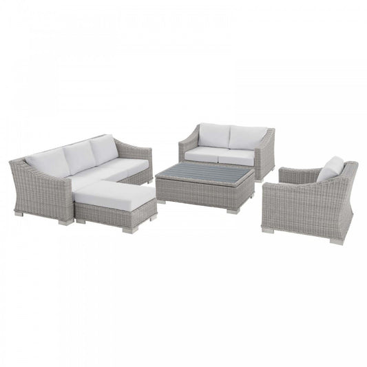 Conway Sunbrella Outdoor Patio Wicker Rattan 5-Piece Furniture Set, Light Gray White, EEI-4356-LGR-WHI