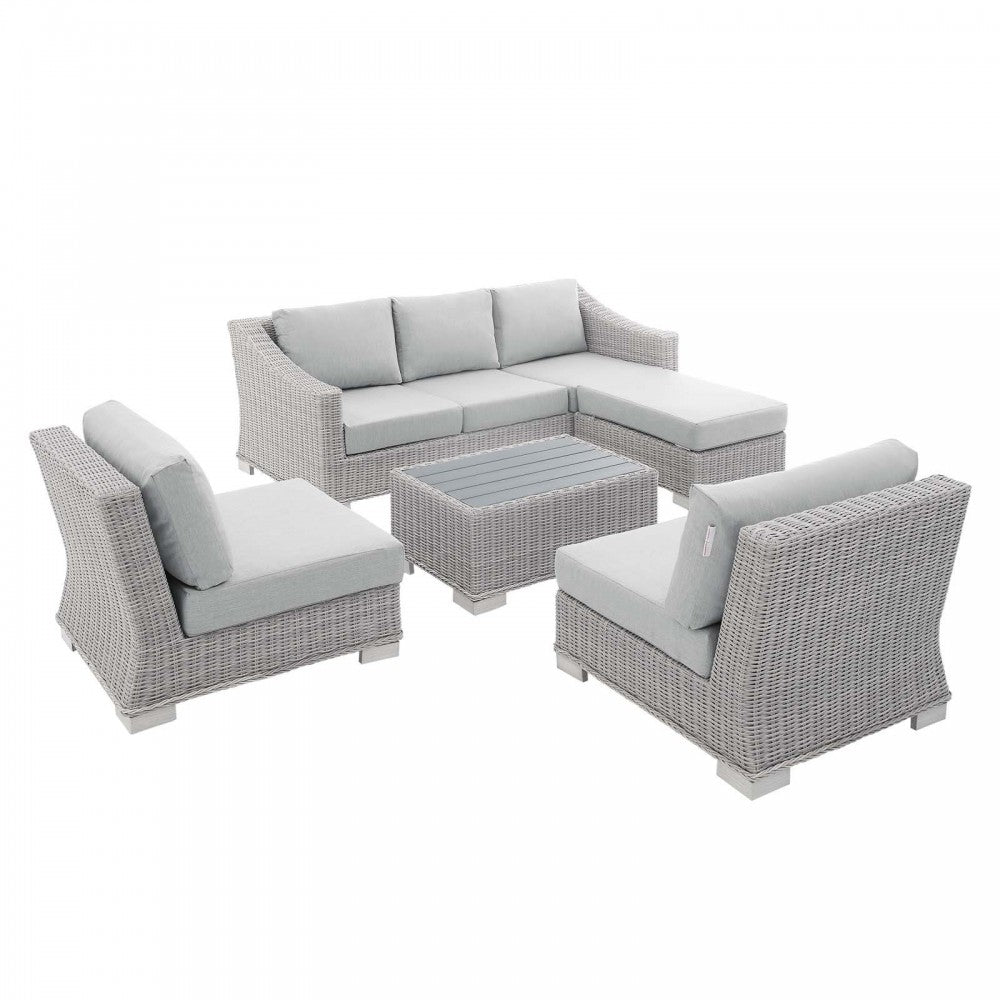 Conway Sunbrella Outdoor Patio Wicker Rattan 5-Piece Furniture Set, Light Gray Gray, EEI-4361-LGR-GRY