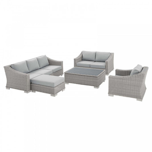 Conway Sunbrella Outdoor Patio Wicker Rattan 5-Piece Furniture Set, Light Gray Gray, EEI-4356-LGR-GRY