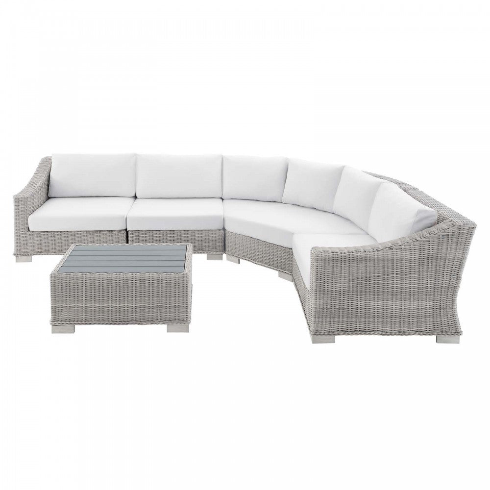 Conway Sunbrella Outdoor Patio Wicker Rattan 5-Piece Sectional Sofa Set, Light Gray White
