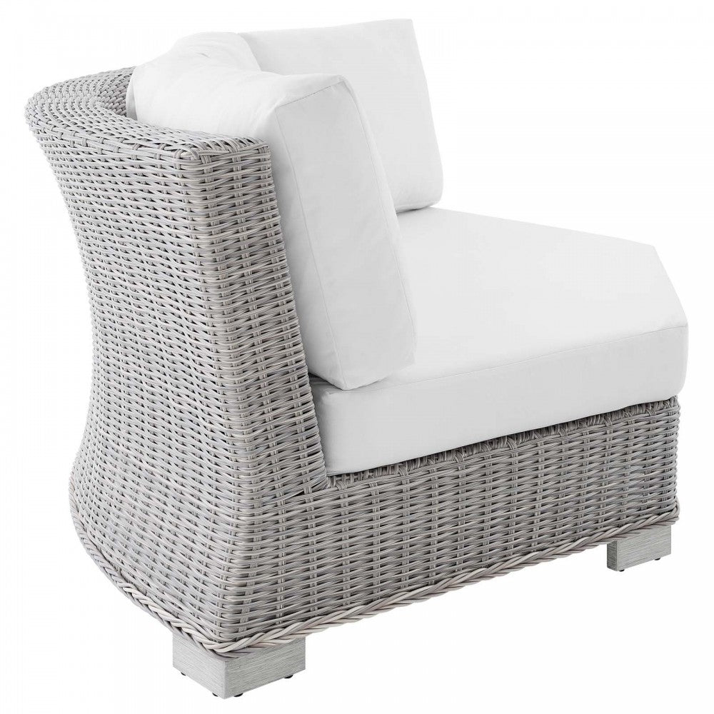 Conway Sunbrella Outdoor Patio Wicker Rattan 5-Piece Sectional Sofa Set, Light Gray White