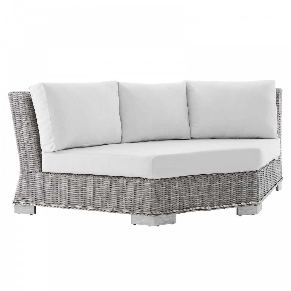Conway Sunbrella Outdoor Patio Wicker Rattan 5-Piece Sectional Sofa Set, Light Gray White