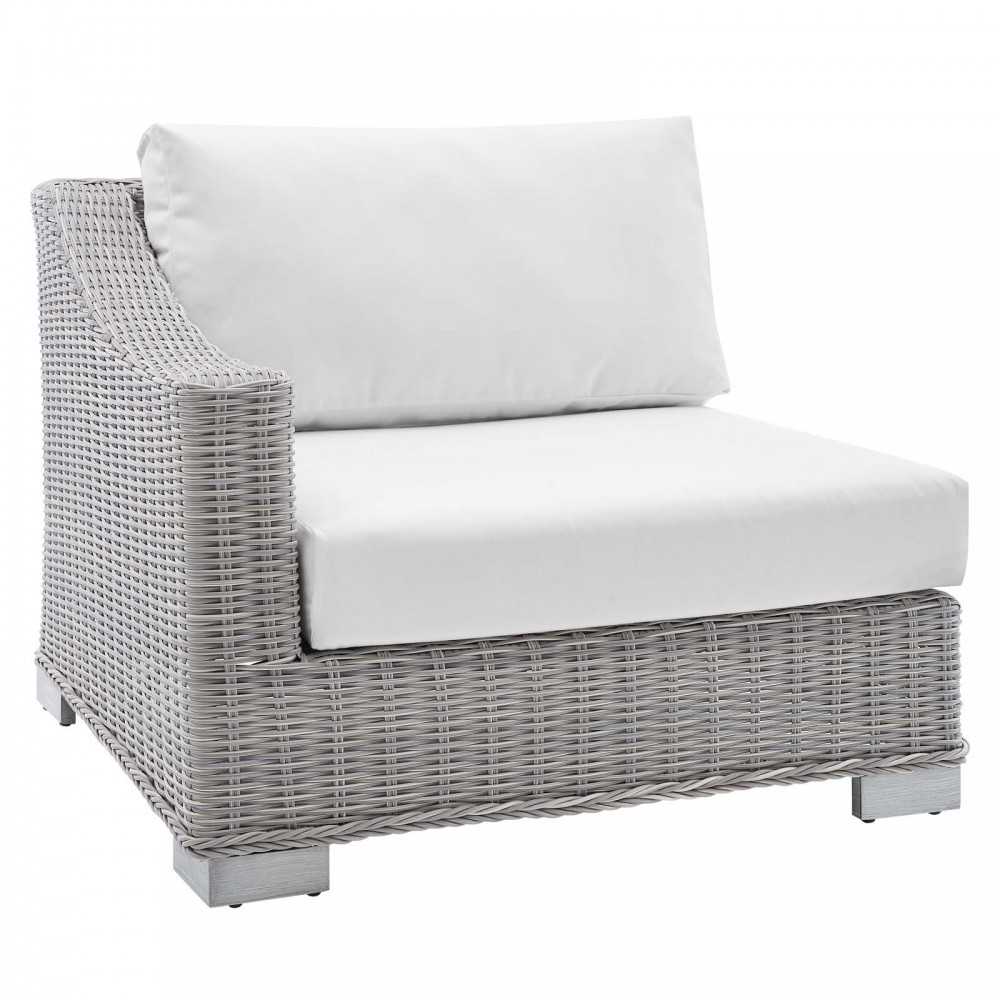 Conway Sunbrella Outdoor Patio Wicker Rattan 5-Piece Sectional Sofa Set, Light Gray White