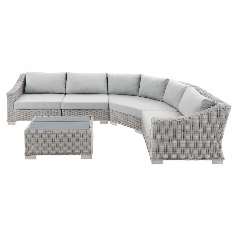 Conway Sunbrella Outdoor Patio Wicker Rattan 5-Piece Sectional Sofa Set, Light Gray Gray