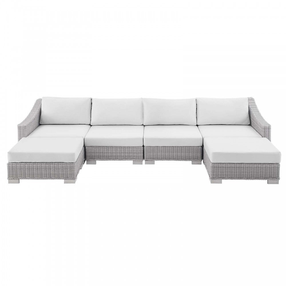 Conway Sunbrella Outdoor Patio Wicker Rattan 6-Piece Furniture Set, Light Gray White