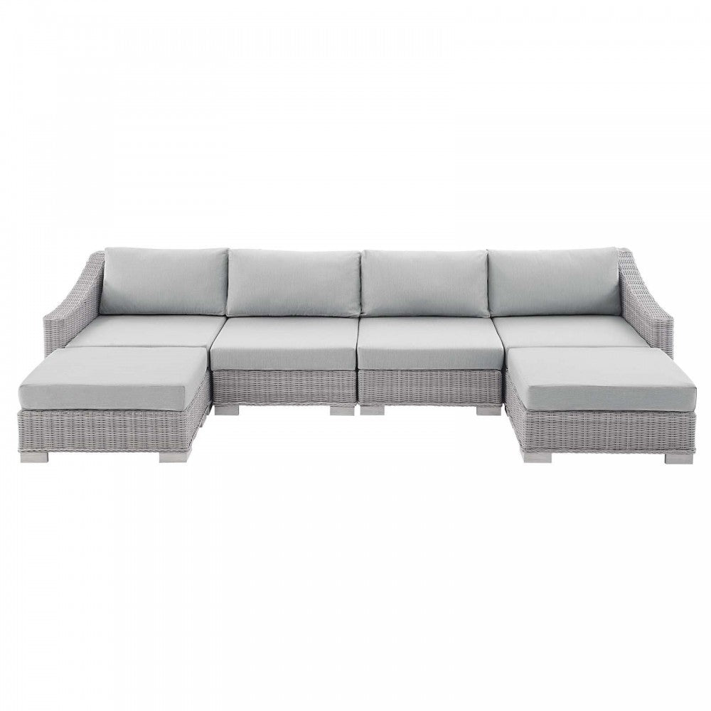 Conway Sunbrella Outdoor Patio Wicker Rattan 6-Piece Furniture Set, Light Gray Gray