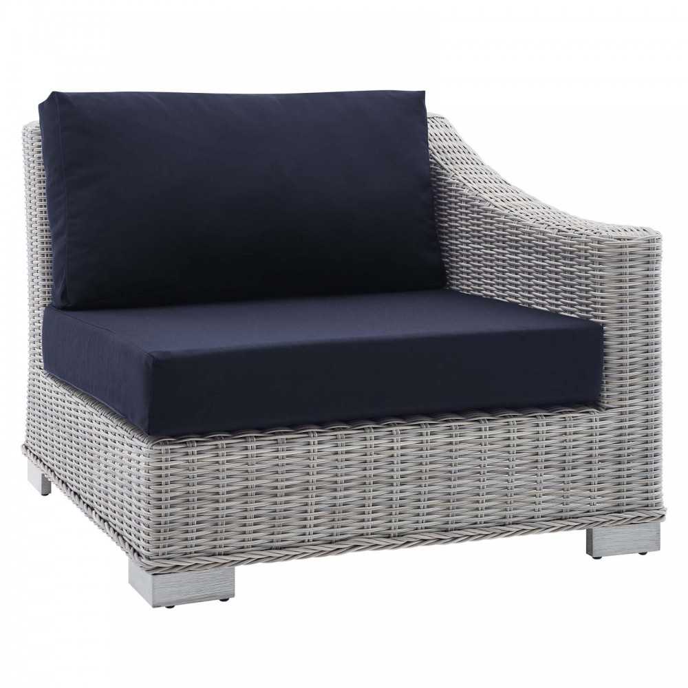 Conway Sunbrella Outdoor Patio Wicker Rattan 6-Piece Sectional Sofa Set, Light Gray Navy