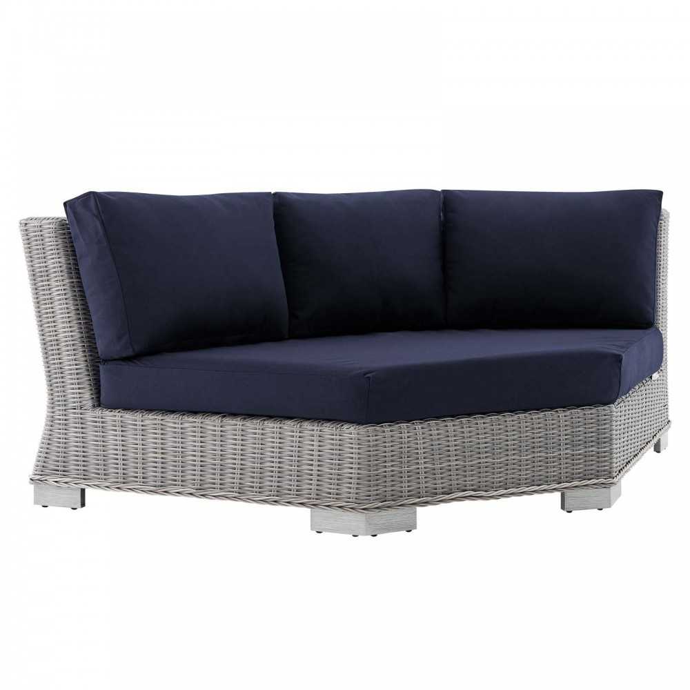 Conway Sunbrella Outdoor Patio Wicker Rattan 6-Piece Sectional Sofa Set, Light Gray Navy