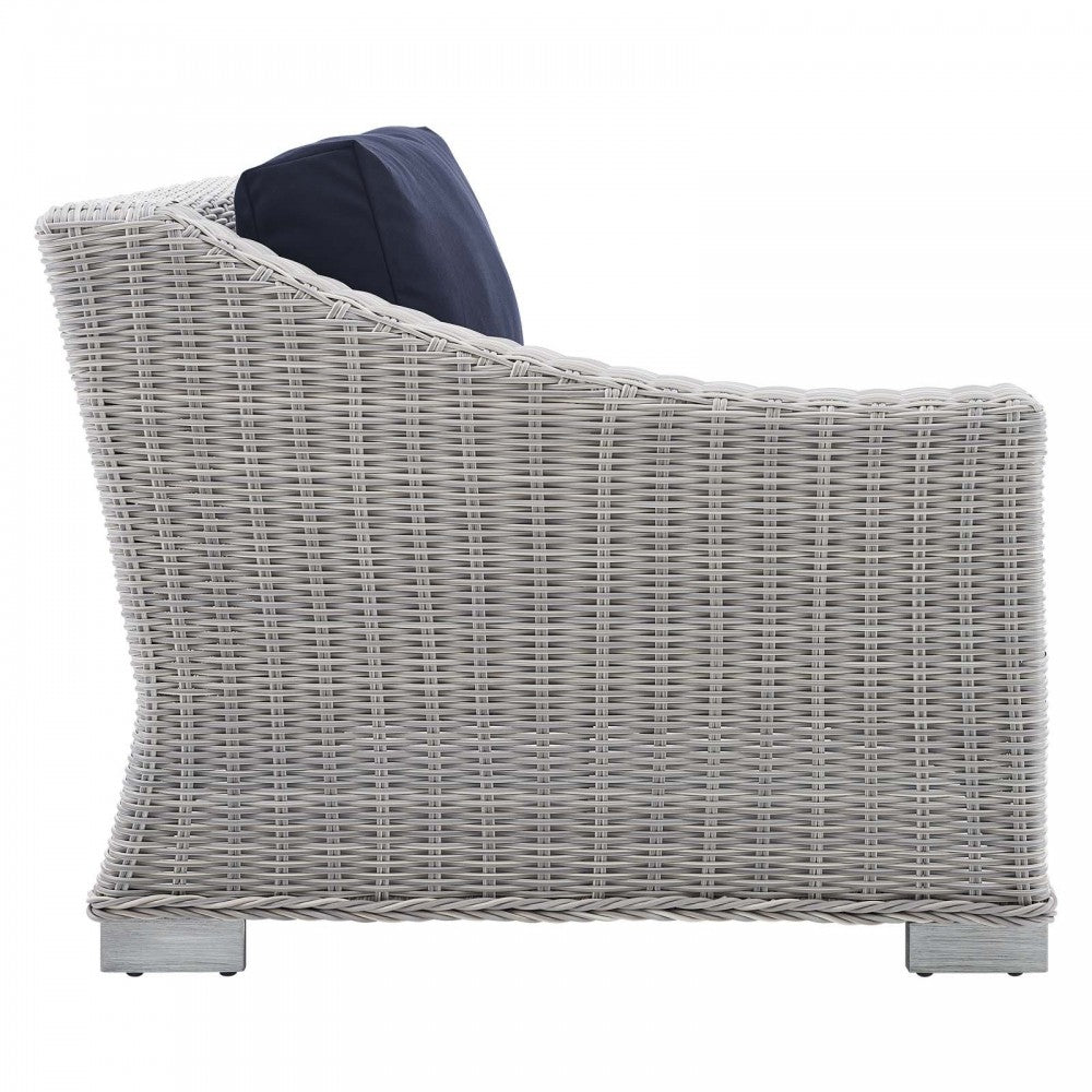 Conway Sunbrella Outdoor Patio Wicker Rattan 6-Piece Sectional Sofa Set, Light Gray Navy