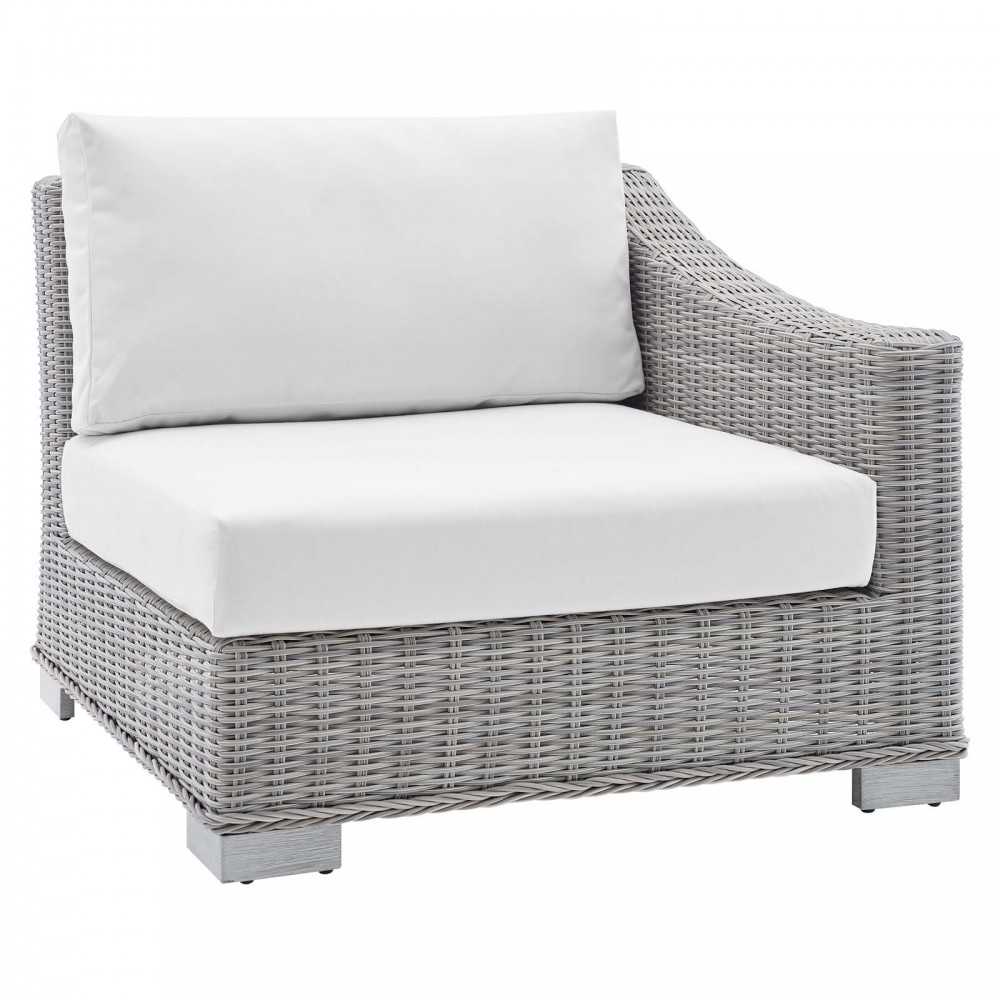 Conway Sunbrella Outdoor Patio Wicker Rattan 6-Piece Sectional Sofa Set, Light Gray White