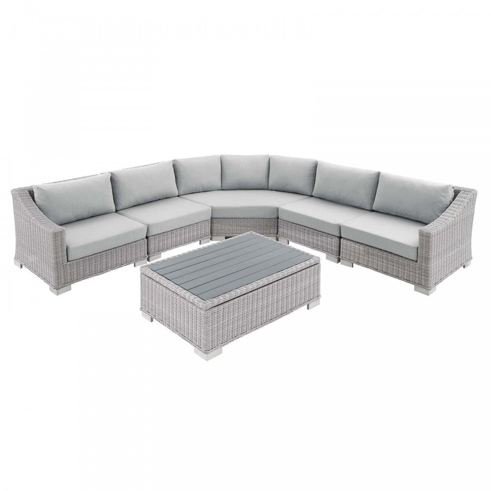 Conway Sunbrella Outdoor Patio Wicker Rattan 6-Piece Sectional Sofa Set, Light Gray Gray