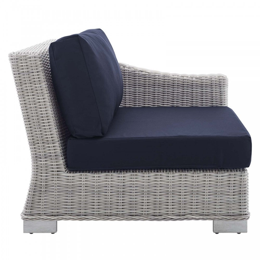 Conway Sunbrella Outdoor Patio Wicker Rattan 7-Piece Sectional Sofa Set, Light Gray Navy