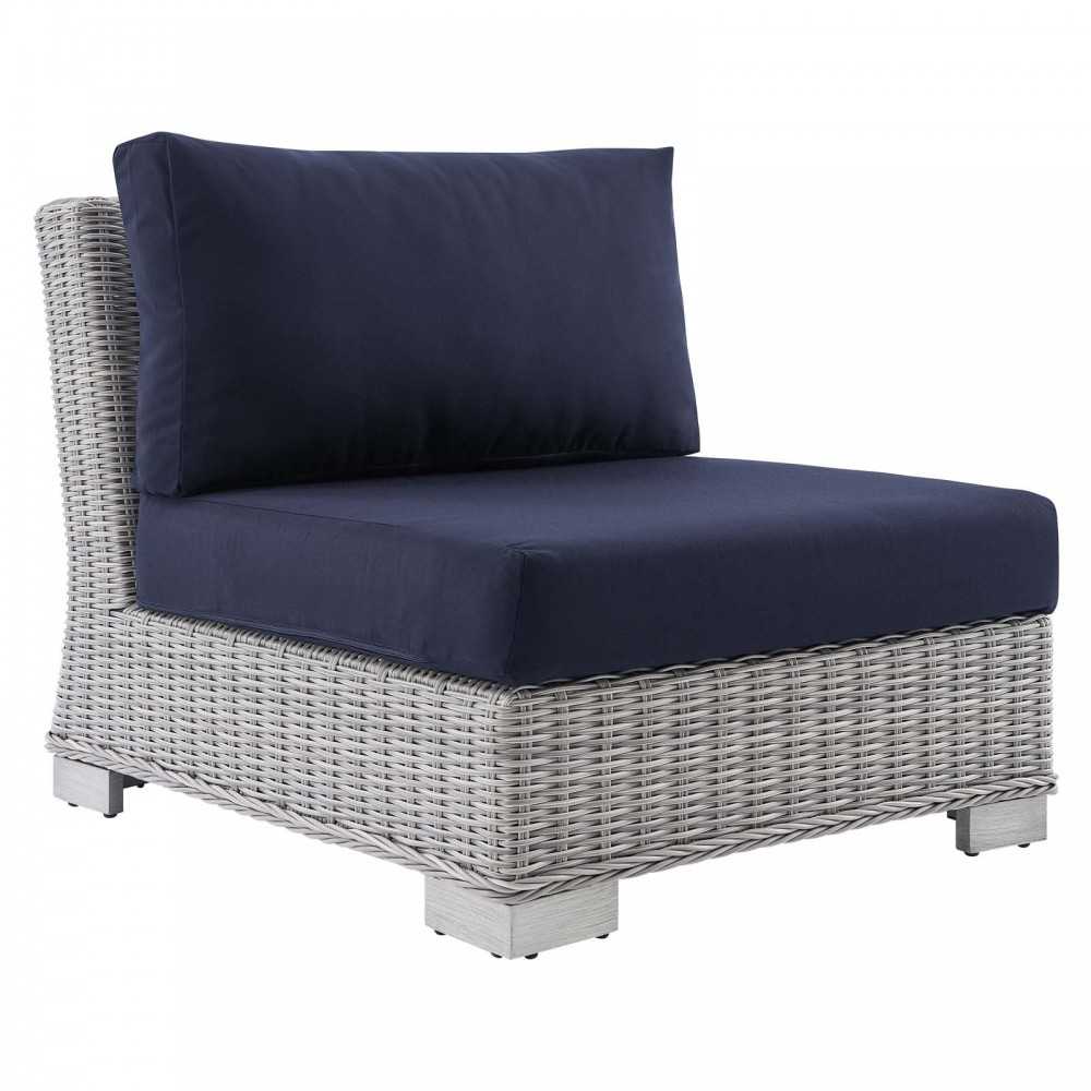 Conway Sunbrella Outdoor Patio Wicker Rattan 7-Piece Sectional Sofa Set, Light Gray Navy