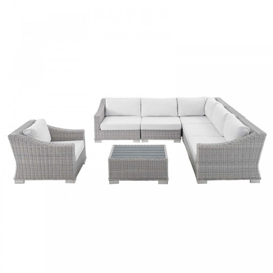 Conway Sunbrella Outdoor Patio Wicker Rattan 7-Piece Sectional Sofa Set, Light Gray White