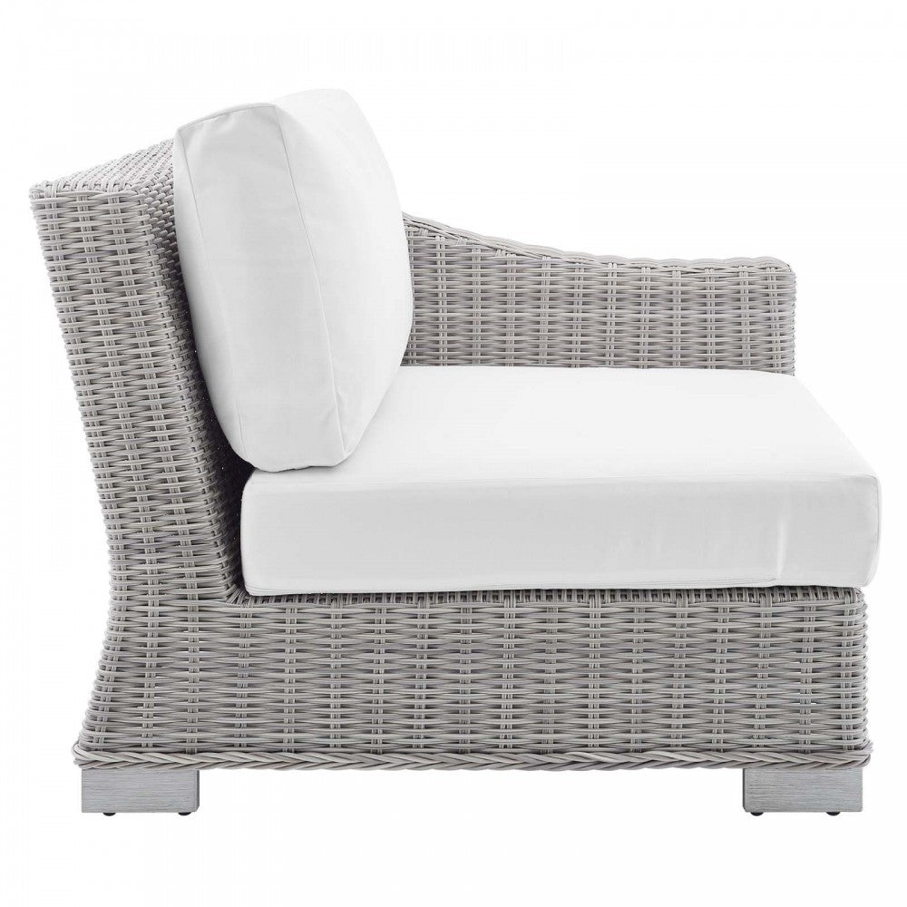Conway Sunbrella Outdoor Patio Wicker Rattan 7-Piece Sectional Sofa Set, Light Gray White