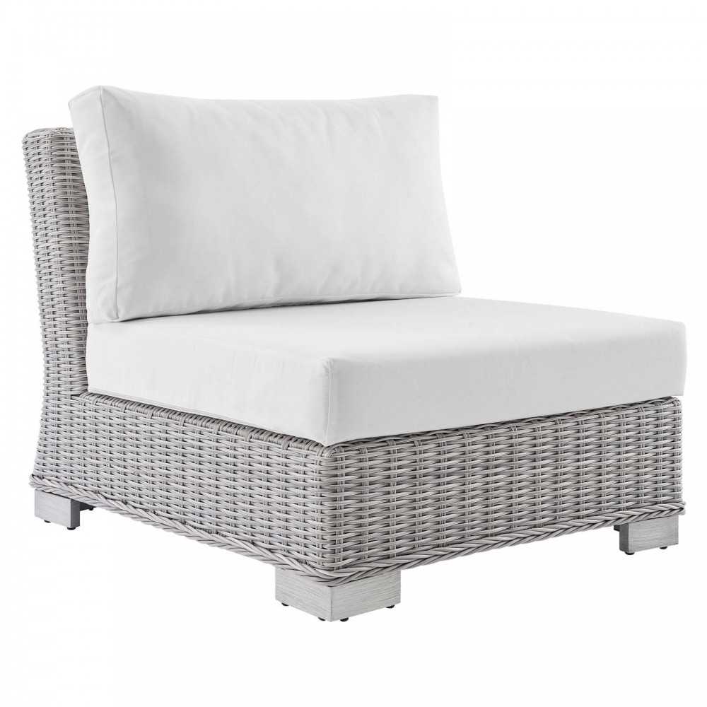 Conway Sunbrella Outdoor Patio Wicker Rattan 7-Piece Sectional Sofa Set, Light Gray White
