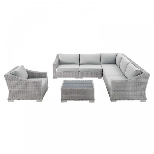 Conway Sunbrella Outdoor Patio Wicker Rattan 7-Piece Sectional Sofa Set, Light Gray Gray