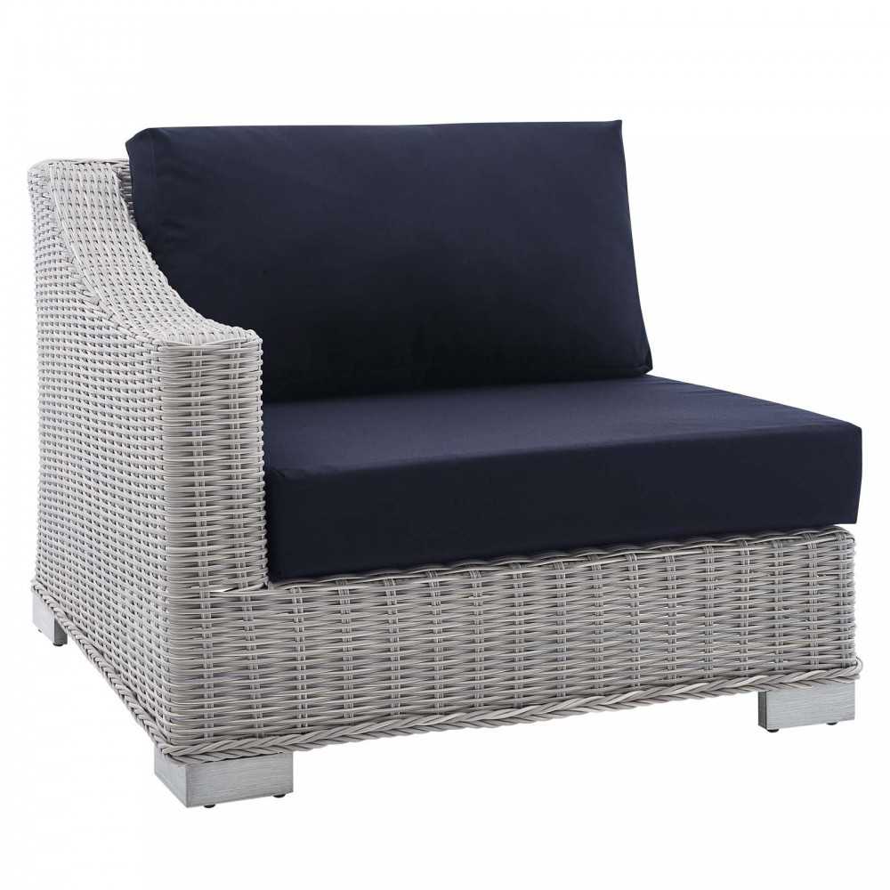 Conway Sunbrella Outdoor Patio Wicker Rattan 9-Piece Sectional Sofa Set, Light Gray Navy
